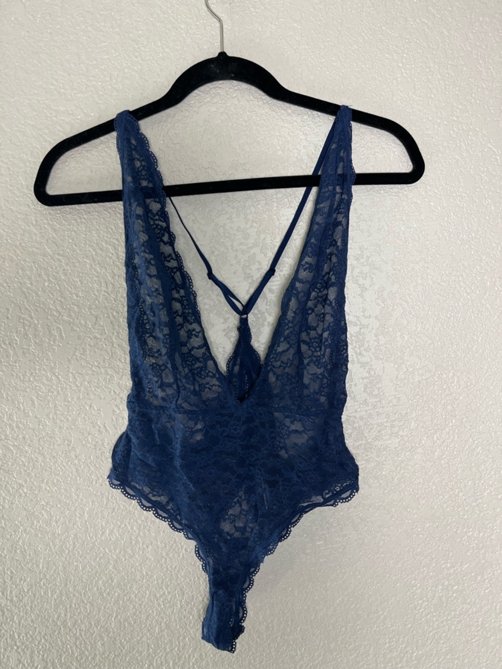 Victoria's Secret Navy Lace Bodysuit with Scalloped Trim